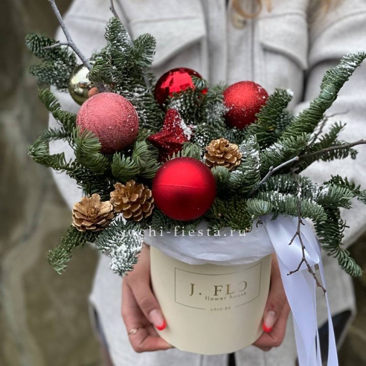 Новогодняя композиция в коробке ред в Череповеце