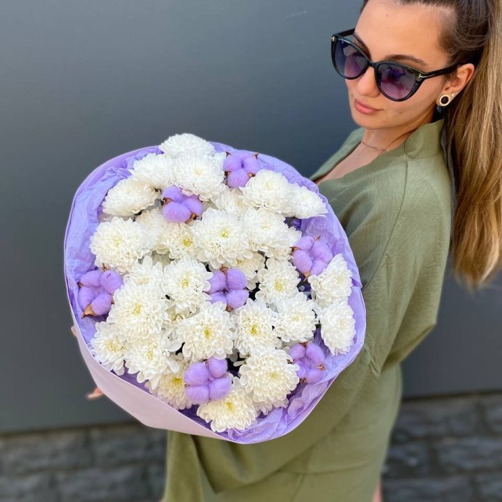  Букет  хризантем и хлопка в Череповеце