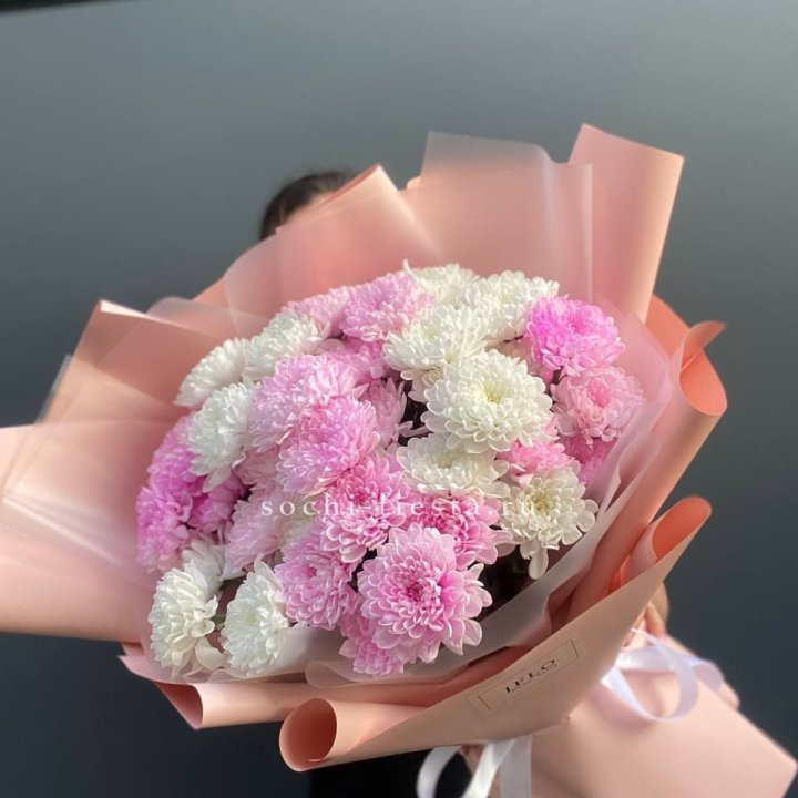  Букет бело-розовых хризантем  в Череповеце