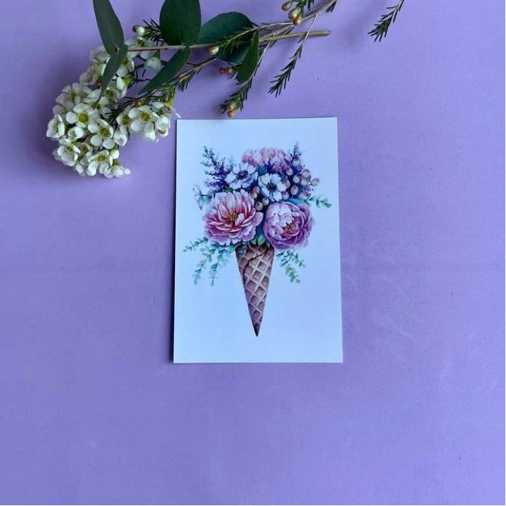 Открытка к букету "Цветочно-кремовый" в Череповеце