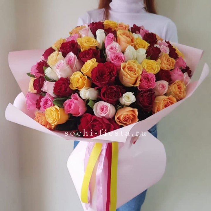 101 роза Кенийский микс "Нежность" в Череповеце